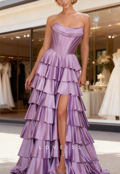 Off-Shoulder Sleeveless Tiered A-Line Prom Dress