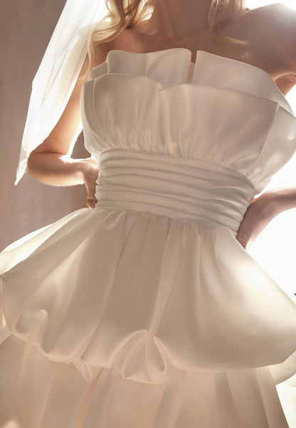 Off-Shoulder Sleeveless Tiered A-Line Short Beach Wedding Dress