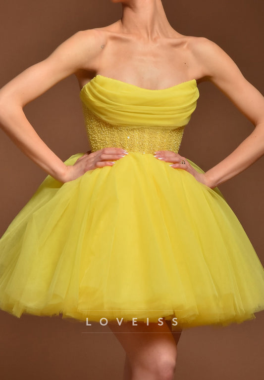 Off-Shoulder Sleeveless Tulle A-Line Party Homecoming Dress