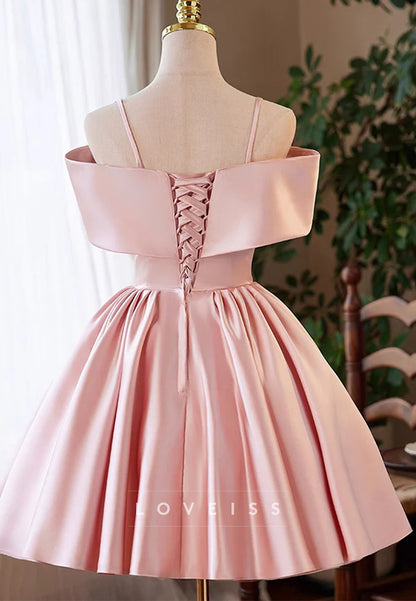 Off-Shoulder Spaghetti Straps 3D Floral A-Line Party Homecoming Dress