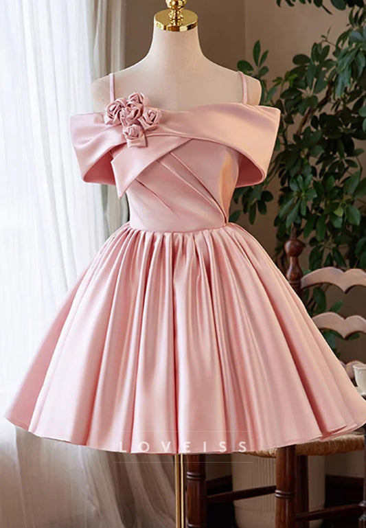 Off-Shoulder Spaghetti Straps 3D Floral A-Line Party Homecoming Dress