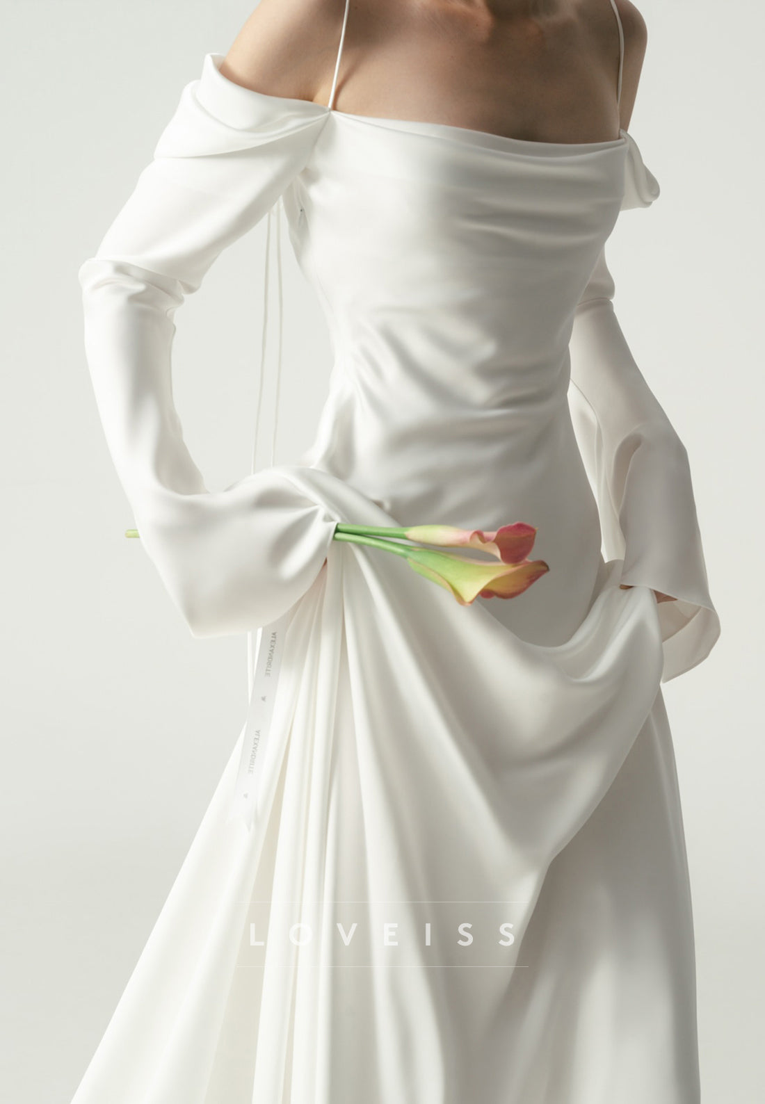 Off-Shoulder Spaghetti Straps Long Sleeves Sheath  Wedding Dress