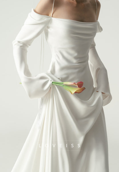 Off-Shoulder Spaghetti Straps Long Sleeves Sheath  Wedding Dress