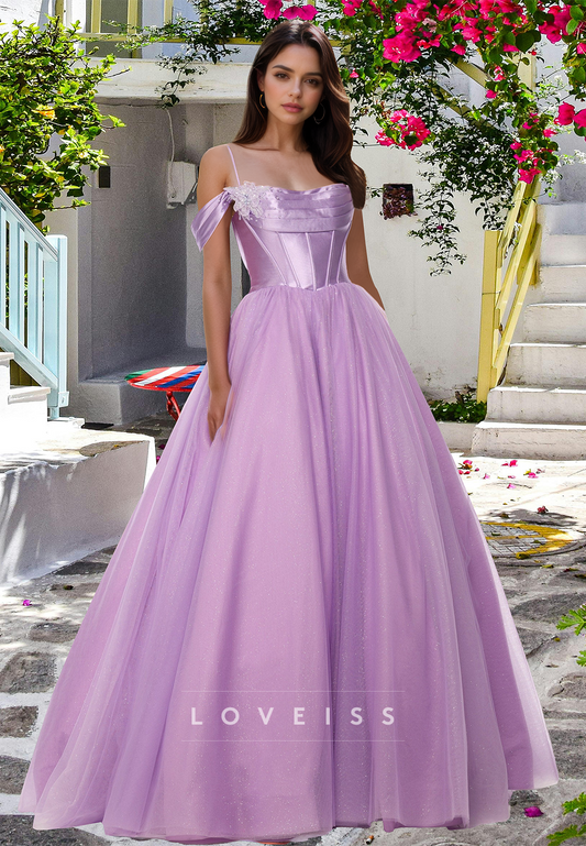 Off-Shoulder Spaghetti Straps Pleated A-Line Prom Dress