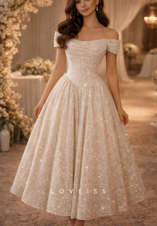 Off-Shoulder Sparkly Corset A-Line Prom Dress