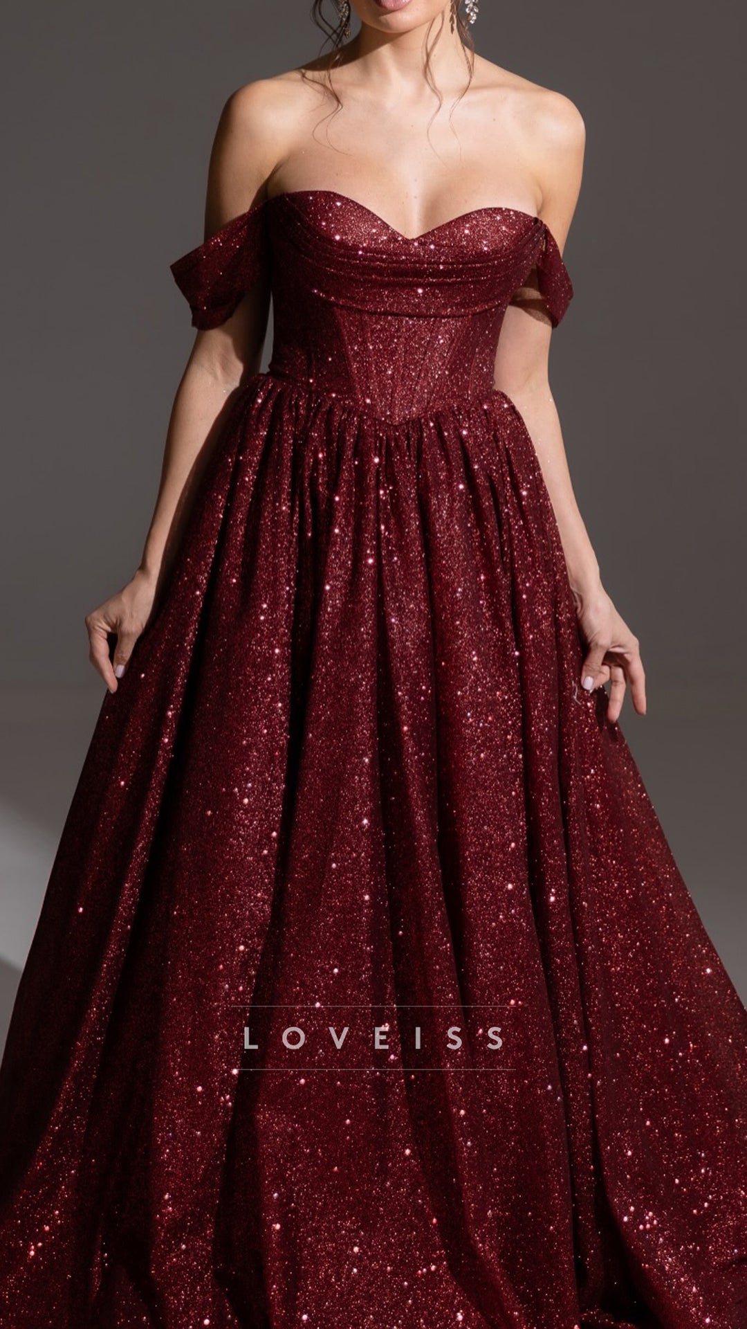 Off-Shoulder Sparkly Sleeveless A-Line Prom Dress