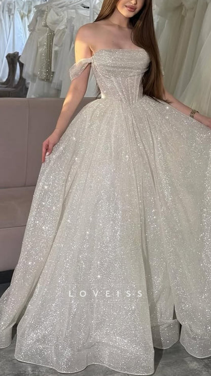 Off-Shoulder Sparkly Sleeveless A-Line Prom Dress