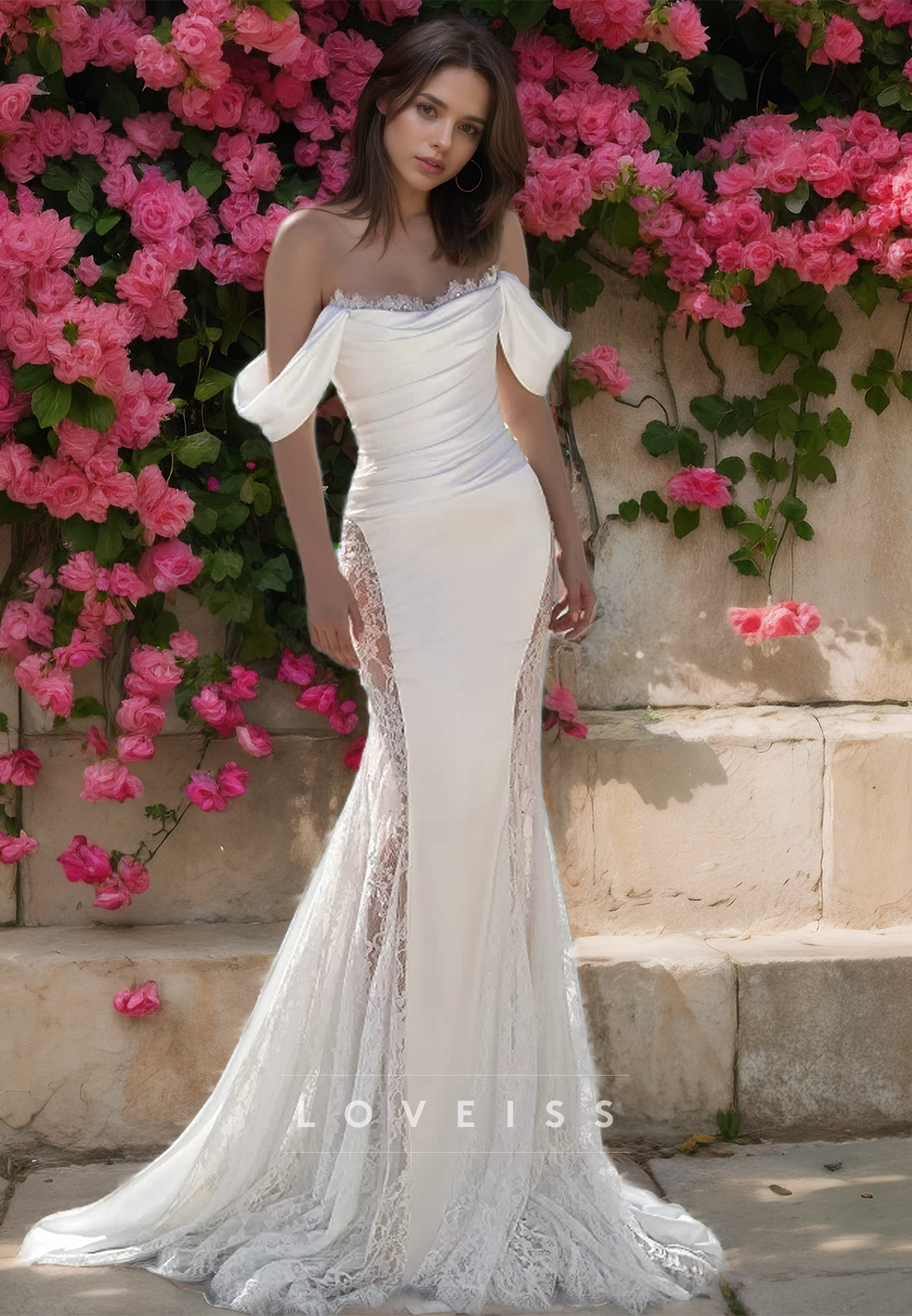 Off-Shoulder Strapless Appliques Mermaid Beach Wedding Dress