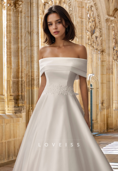 Off-Shoulder Strapless Appliques Pleated A-Line Classic Wedding Dress