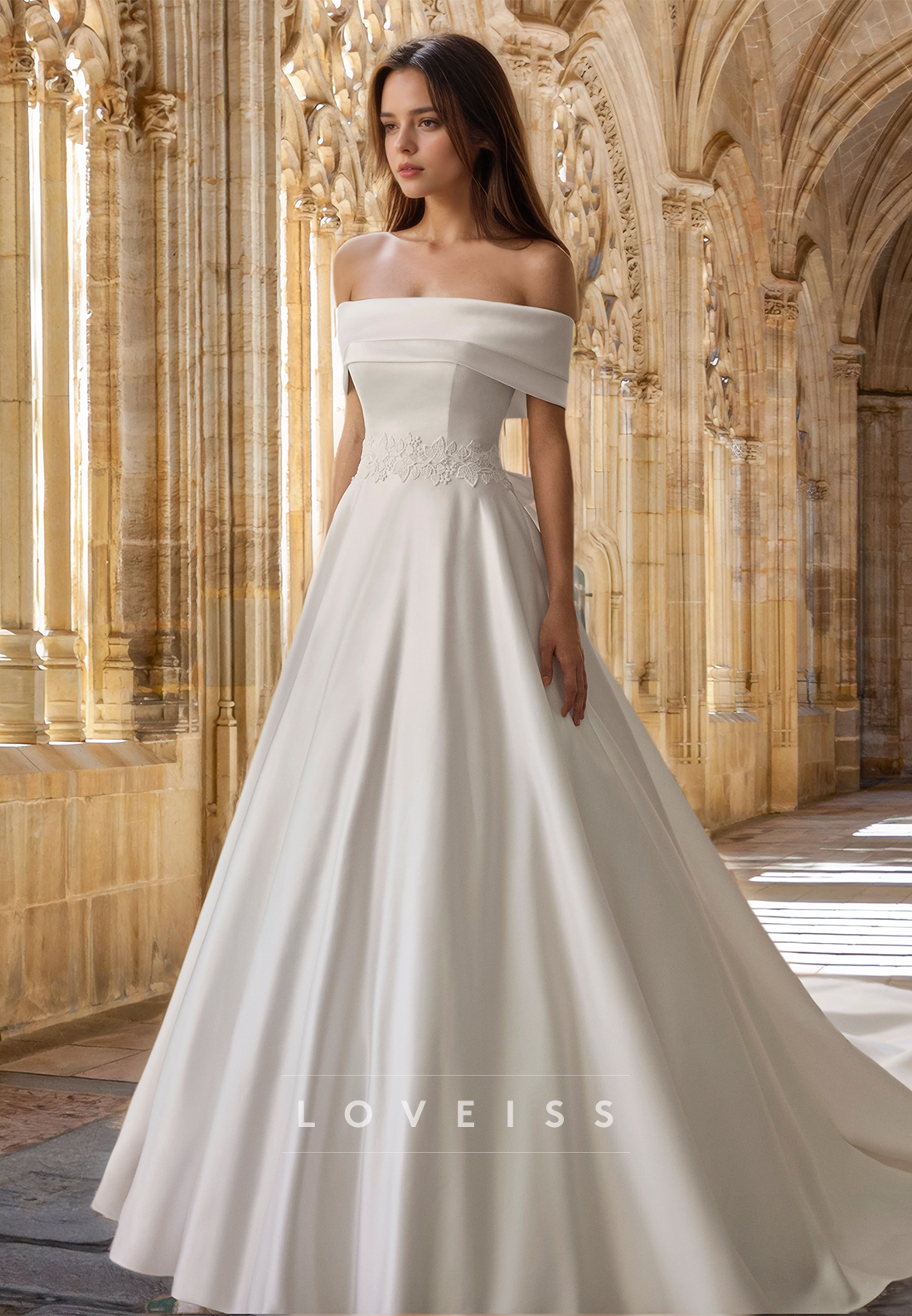 Off-Shoulder Strapless Appliques Pleated A-Line Classic Wedding Dress