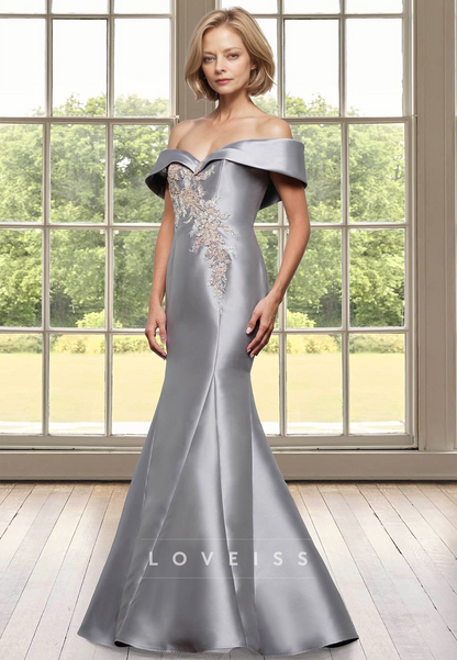 Off-Shoulder Strapless Appliques Satin Mermaid Mother of Bride Dress