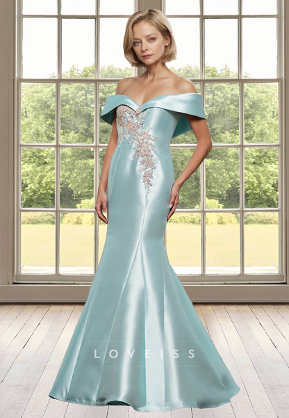 Off-Shoulder Strapless Appliques Satin Mermaid Mother of Bride Dress