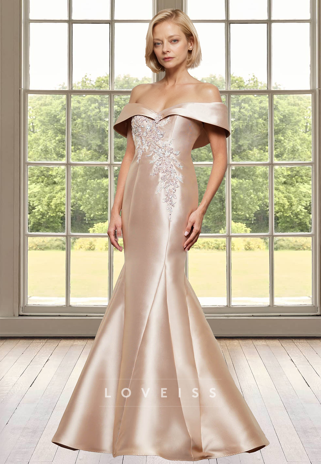 Off-Shoulder Strapless Appliques Satin Mermaid Mother of Bride Dress