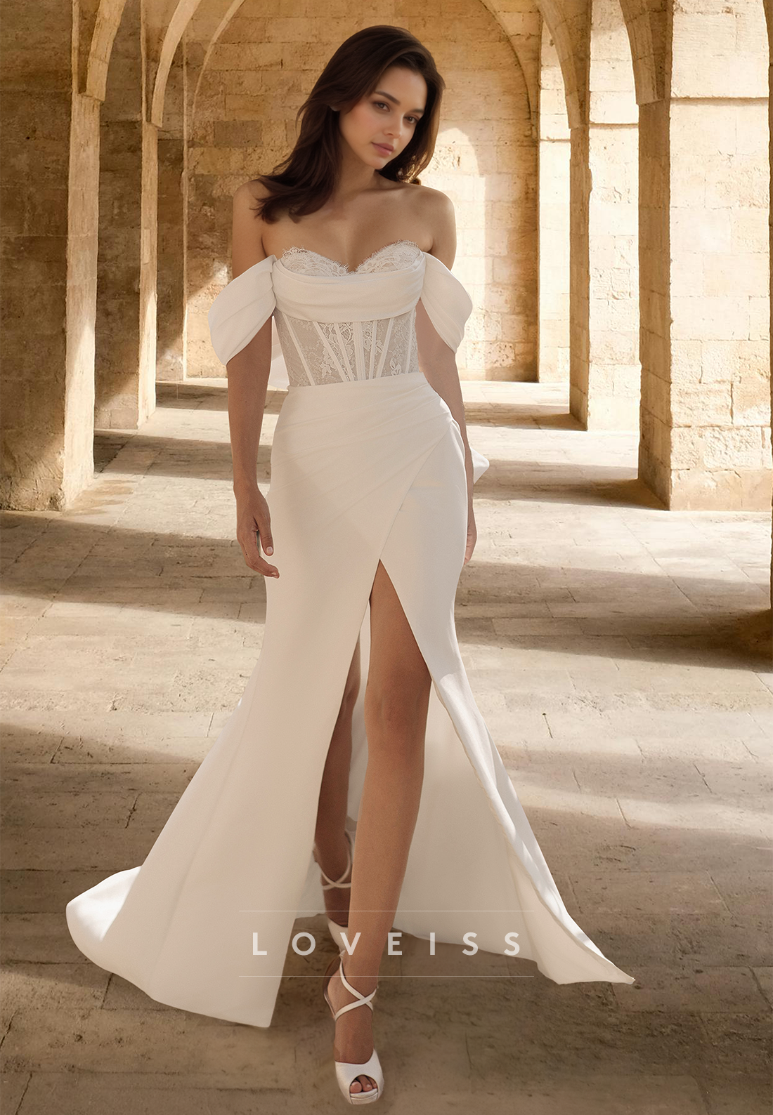 Off-Shoulder Strapless Appliques Sheath Beach Wedding Dress