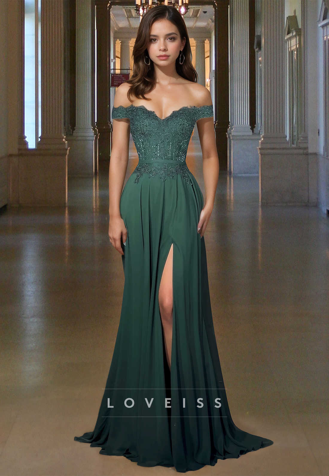 Off-Shoulder Strapless Appliques Side Slit Pleated A-Line Prom Dress