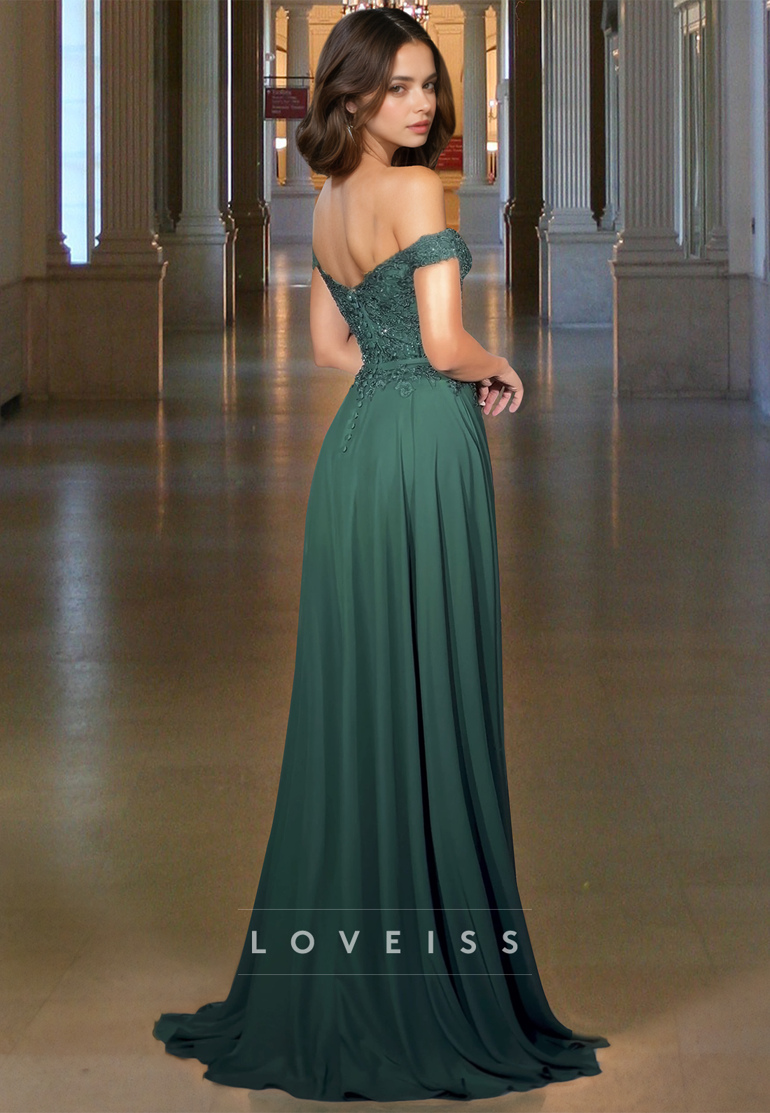 Off-Shoulder Strapless Appliques Side Slit Pleated A-Line Prom Dress