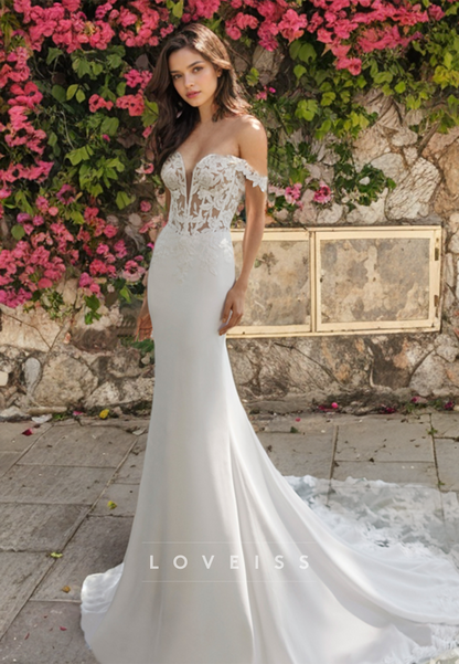 Off-Shoulder Strapless Appliques Sleek Mermaid Wedding Dress