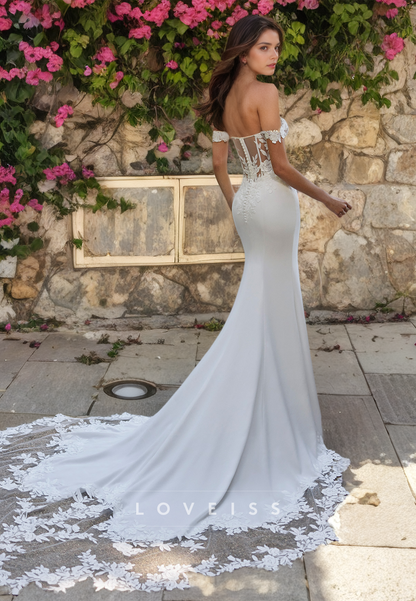 Off-Shoulder Strapless Appliques Sleek Mermaid Wedding Dress