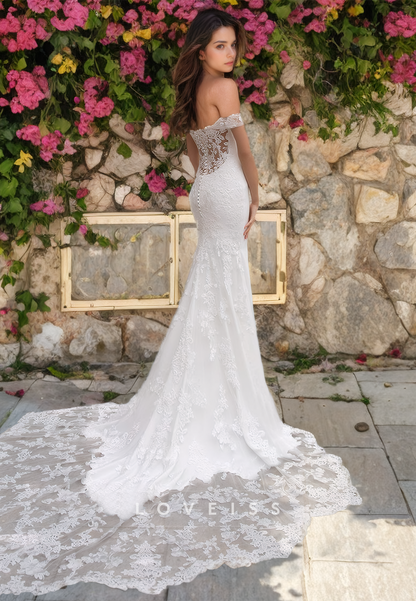 Off-Shoulder Strapless Appliques Sleek Satin Mermaid Wedding Dress