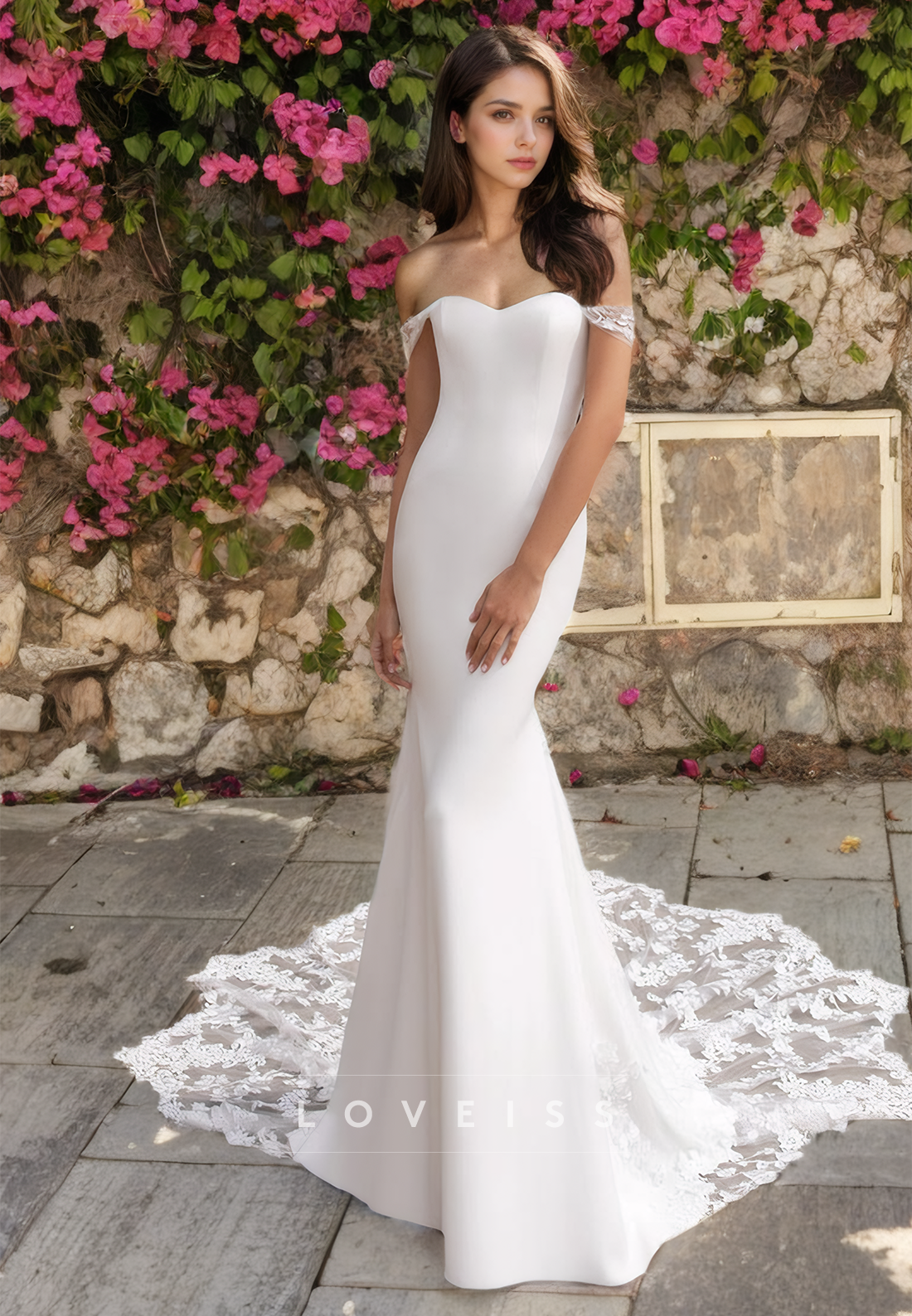 Off-Shoulder Strapless Appliques Sleek Satin Mermaid Wedding Dress