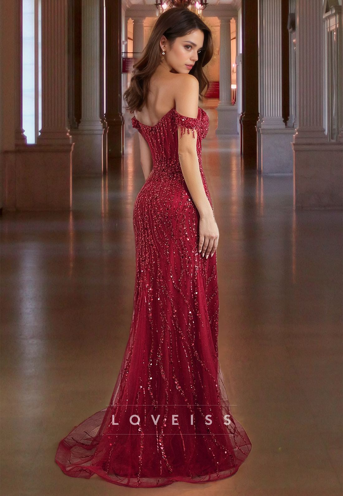 Off-Shoulder Strapless Appliques Sparkly Sheath Prom Dress