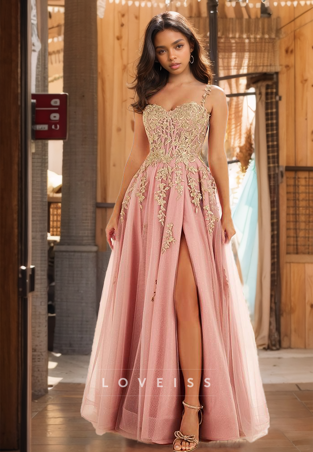 Off-Shoulder Strapless Appliques Tulle A-Line Prom Dress