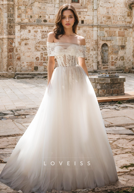 Off-Shoulder Strapless Appliques Tulle A-Line Wedding Dress