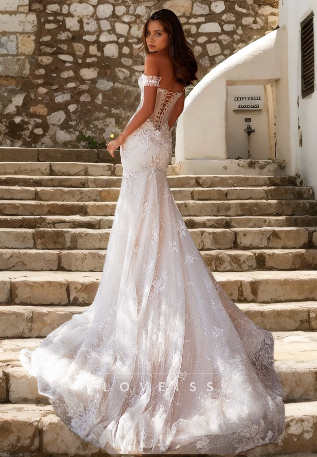 Off-Shoulder Strapless Appliques Tulle Mermaid Wedding Dress