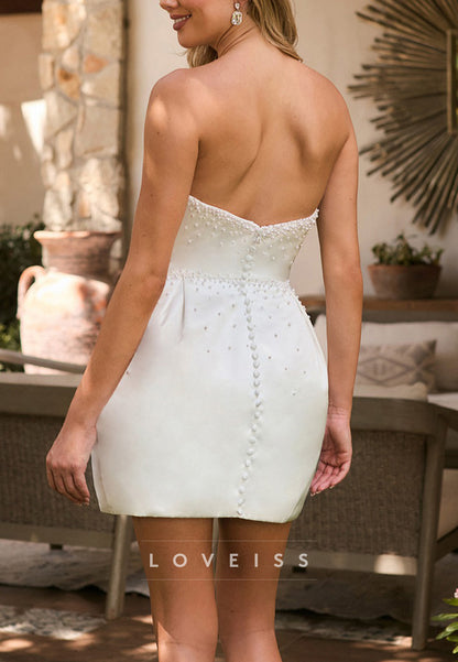 Off-Shoulder Strapless Beaded A-Line Short Beach Wedding Dress