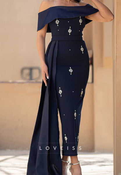 Off-Shoulder Strapless Beaded Mermaid Formal Dress