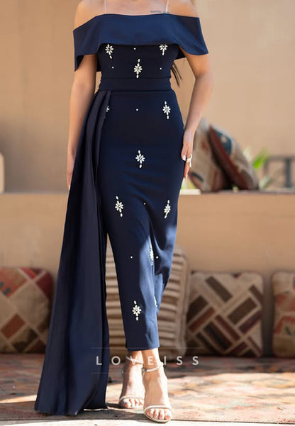 Off-Shoulder Strapless Beaded Mermaid Formal Dress