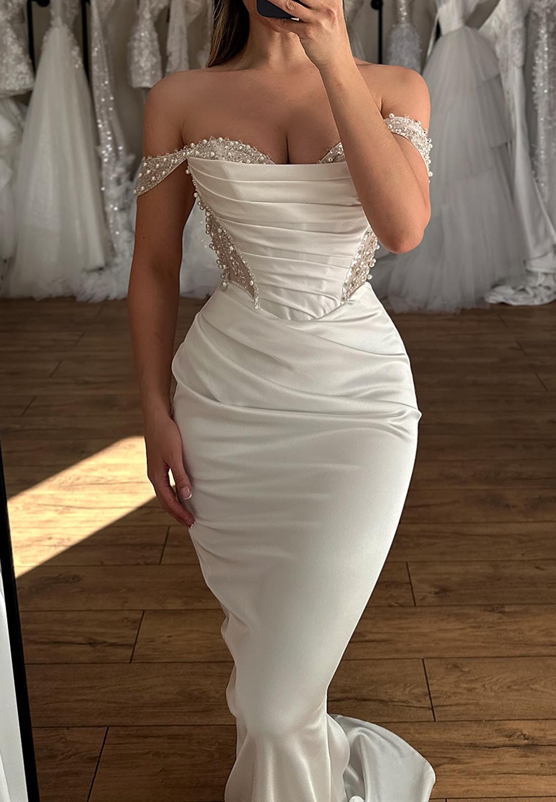 Off-Shoulder Strapless Beaded Mermaid Wedding Dress