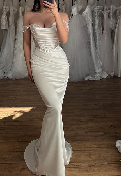 Off-Shoulder Strapless Beaded Mermaid Wedding Dress
