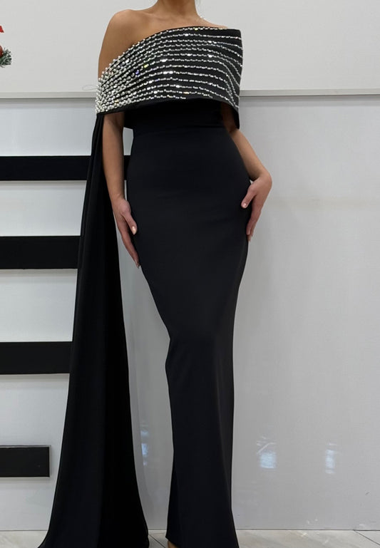 Off-Shoulder Strapless Beaded Mother of Bride Dress Mermaid Evening Dress