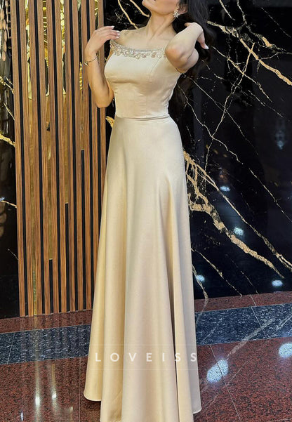 Off-Shoulder Strapless Beaded Sleek A-Line Evening Dress