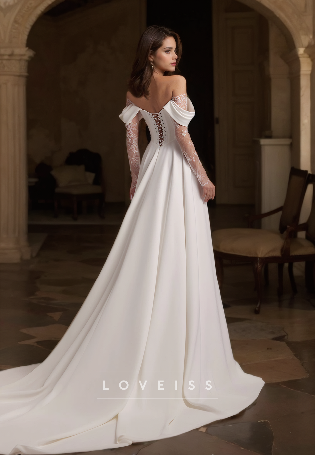 Off-Shoulder Strapless High Slit Appliques A-Line Wedding Dress