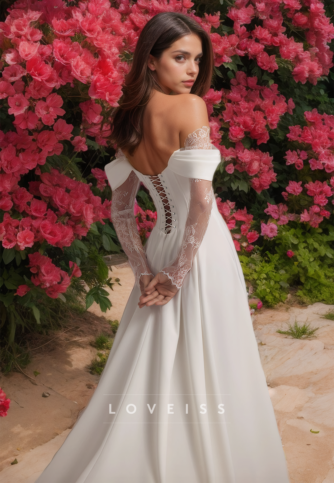 Off-Shoulder Strapless High Slit Appliques A-Line Wedding Dress