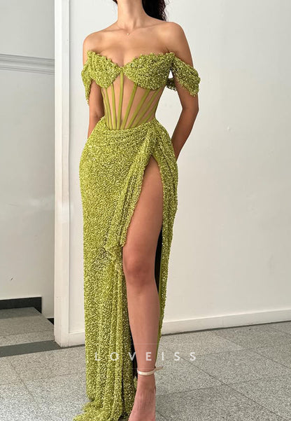 Off-Shoulder Strapless High Slit Sheath Prom Dress