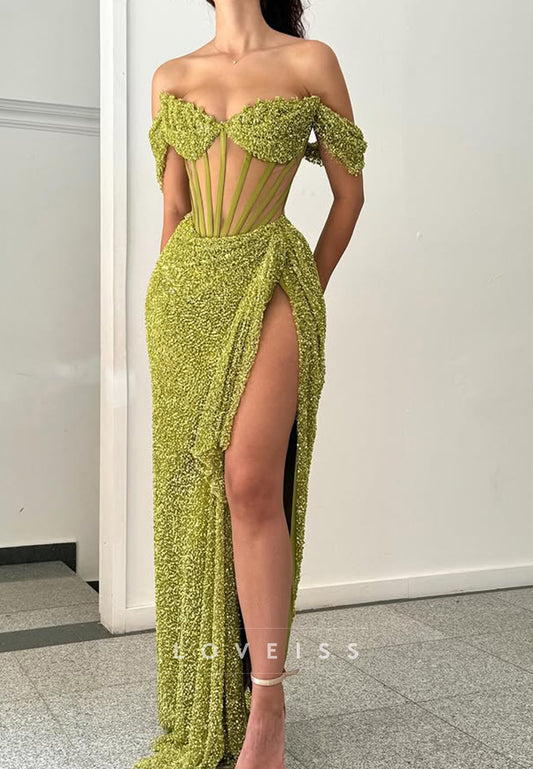 Off-Shoulder Strapless High Slit Sheath Prom Dress
