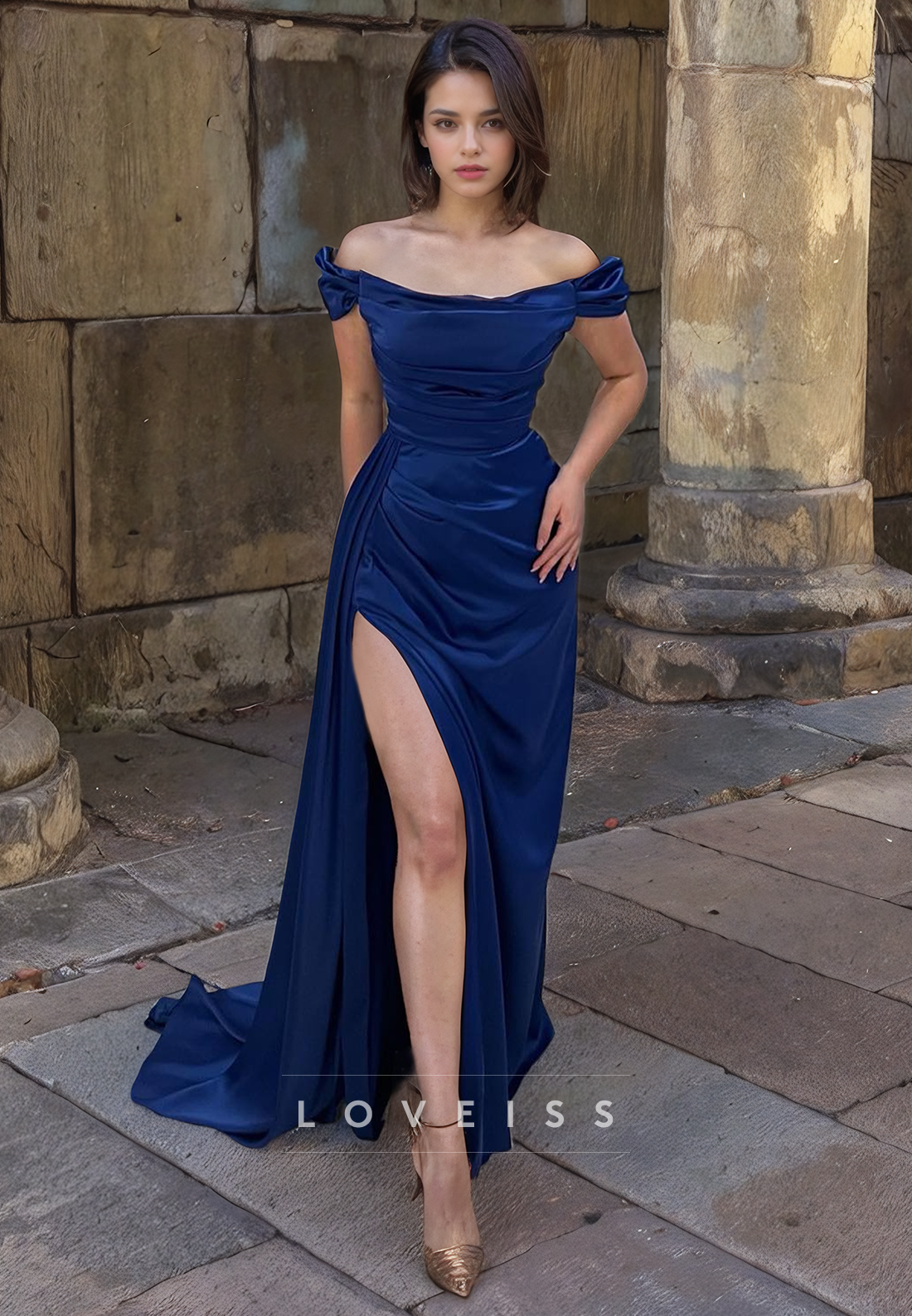 Off-Shoulder Strapless High Slit Sheath Prom Dress