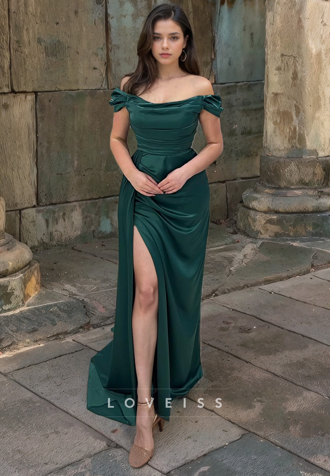 Off-Shoulder Strapless High Slit Sheath Prom Dress