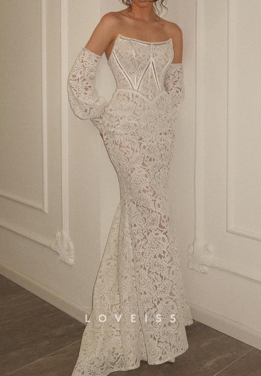 Off-Shoulder Strapless Lace Appliques Mermaid Wedding Dress