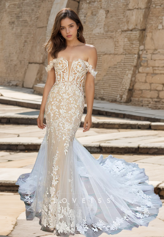 Off-Shoulder Strapless Lace Appliques Mermaid Wedding Dress