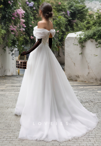 Off-Shoulder Strapless Pleated A-Line Ball Gown Wedding Dress