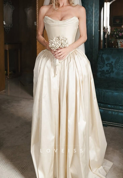 Off-Shoulder Strapless Pleated  A-Line Classic Wedding Dress