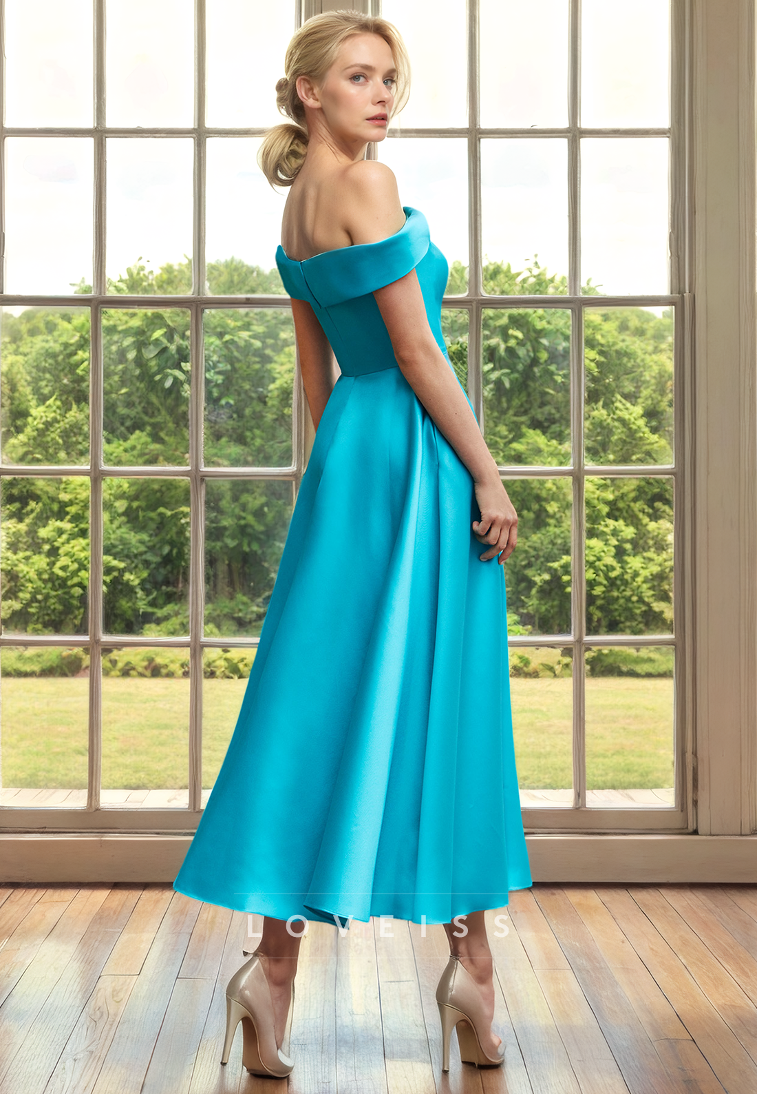 Off-Shoulder Strapless Pleated A-Line Mother of Bride Dress Cocktail Dress