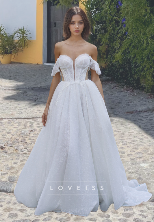 Off-Shoulder Strapless Pleated A-Line Wedding Dress