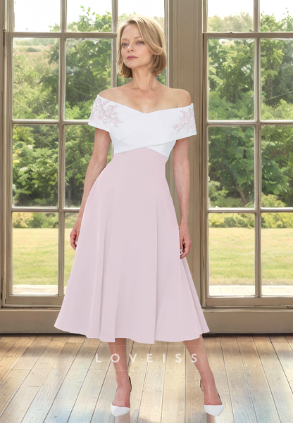 Off-Shoulder Strapless Pleated Appliques A-Line Mother of Bride Dress