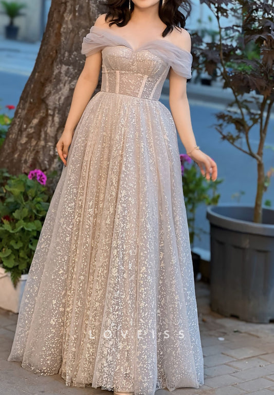 Off-Shoulder Strapless Pleated Appliques A-Line Prom Dress
