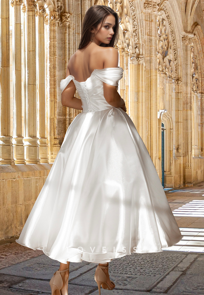 Off-Shoulder Strapless Pleated Beach A-Line Wedding Dress